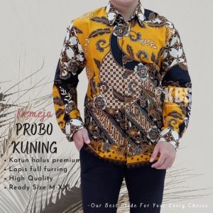 KEMEJA BATIK LENGAN PANJANG | BATIK KONDANGAN | BATIK KANTOR | BATIK SOLO MURAH PROBO KUNING BY NH