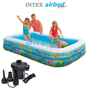 Intex สระสี่เหลี่ยมลายสัตว์ทะเล 3.05x1.83x0.56 ม. รุ่น 58485 + ที่สูบลมไฟฟ้า