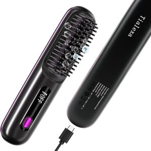 2025 Upgraded Cordless Hair Straightener Brush for Travel 200 Million Negative Ionic Portable Hair Straightener Comb for Women with LED Display & 3 Temps Fast Heating MCH Ceramic Coating Smooth Frizz