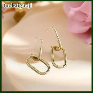 tuokaiguoji ต่างหูรูปวงรีทรงเรขาคณิตส่วนบุคคลต่างหูแบบหนีบหูสไตล์โลหะต่างหูที่เรียบง่ายและหลากหลาย