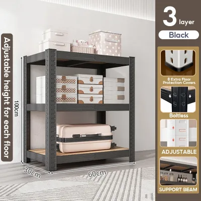 YOYO Steel-Wood Kitchen Storage Shelf | Adjustable Height Floor-Standing Rack | Boltless Rack | Goods Storage Shelf Metal Shelf | Kitchen Organizer