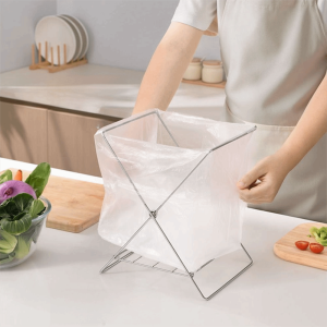 SEKINEW Compact Trash Bag Holder Stainless Steel Foldable Garbage Bag Bracket Heavy Duty Multifunctional Sink Garbage Organizer Camping