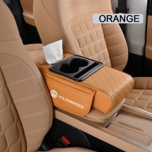 Car Armrest Storage Box Car Center Console Organizer With Cup Holder Tissue Box Universal PU Leather Armrest Pad For Volkswagen VW Polo Fox Gol Up Golf Beetle Santana Sagitar Tiguan Passat Touran Jetta Caddy Shsran Vento