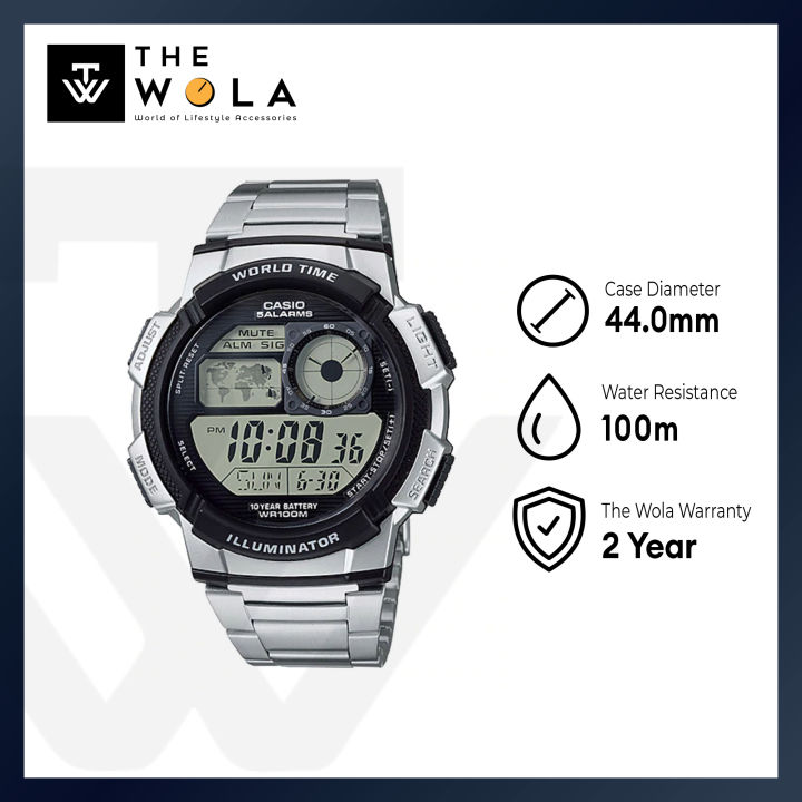 Casio Mens Digital AE-1000WD-1AV Stainless Steel Band Sport Watch