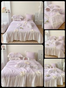 (💥CỰC RẺ) SET CHĂN TRẦN HÈ GA GỐI COTTON ĐŨI BÈO REN PHỐI NƠ 4 MÓN NHẬP KHẨU LOẠI 1