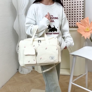 Mom Bag Handbag Embroidered Pattern Multiple Compartment Splashproof Travel Crossbody Bag Large Capacity Diaper Bag