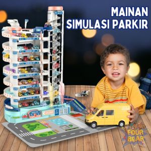 Mainan Parking Lot Mobil Mini DIY Simulasi Gedung Parkir 5 Lot Miniatur Bonus Mobil Mobilan Pesawat