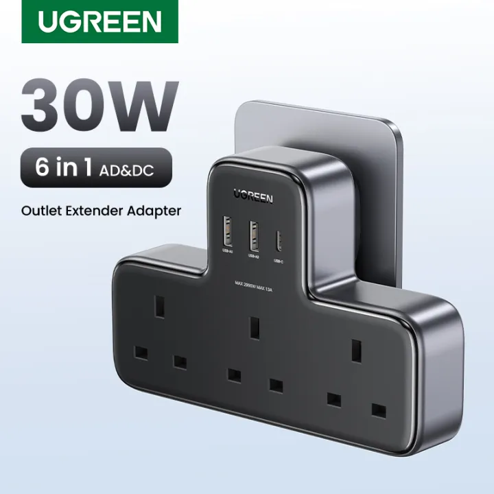 UGREEN PD 30W Outlet Adapter 6 IN 1 Fast Charger UK Plug for iPhone 15 14 13 Pro Max iPhone 14 Plus/iPhone 12 Pro Max/SE/11/iPhone 8 and later, Pixel, Samsung