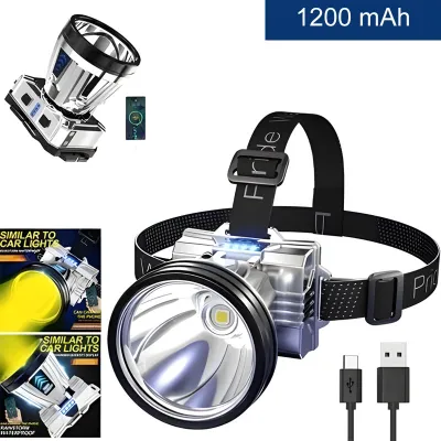 【Garansi 30 tahun】headlampu LED sorot 500W tahan air IP67 tali kepala dapat disesuaikan penerangan terus menerus selama senter super terang lampu kepala zoom cahaya kuat lumen USB charging dengan sensor tangan sorot dengan cahaya kecerahan jangkauan jauh