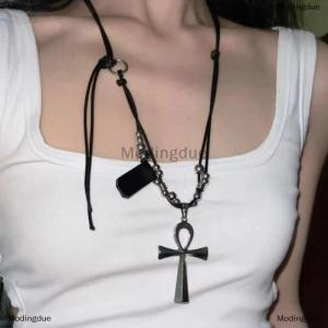 [COD] Modingdue Y2K Retro Metal Cross Pendant Necklace For Women Girls Punk Gothic Black Rope Long Sweater Chain Fashion Party Jewelry Gifts
