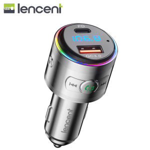 Lencent Bluetooth 5.3 Bộ phát sóng FM bộ chuyển đổi sạc cho xe hơi Bluetooth Kim loại toàn bộ với bộ sạc nhanh PD 20W & QC3.0 bộ chuyển đổi Bluetooth FM xe hơi âm nhạc/gọi điện thoại trong suốt [đèn màu