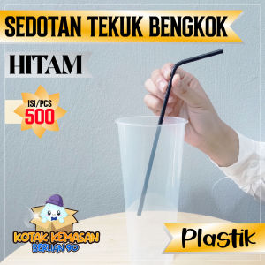 Sedotan bengkok thai tea kopi Steril Runcing Hitam Higienis sedotan hitam isi 500 pcs