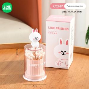 LINE FRIENDS Brown Toothpick Holder Clear Plastic Moisture-proof Dustproof Lid LFB78