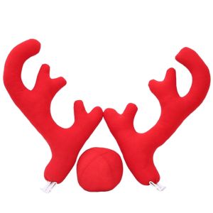 DOUBLEL Creative Christmas Auto Exterior Decor Red Nose Cartoon Cute Christmas Car Decorations Universal 3D Car Reindeer Antler Kit Auto Accessories