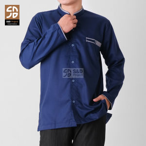 S&D PROJECT Baju Koko Muslim Bahan Toyobo Warna Navy S-XL Untuk Pria Dewasa Lengan Panjang