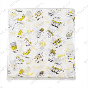 Kertas Nasi Motif 35x35 cm Paper Wrap 100 pcs Printing Laminasi Food Grade Burger Kebab Dragon Pack Koran Roti Yellow Love Daun
