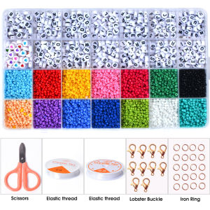 【Ready Stock】10000PCS Glass Seed Beads for Jewelry Bracelet Making Kit Tiny with Letter Beads and Elastic String DIY Art Craft Girls Gifts Creative DIY Handmade Beaded Toy with Accessory Set Children Creative Girl Jewelry MakingToy DIY Bracelet Making 