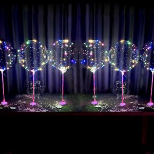 Party Needs LED Balloons Souvenir Light Up Center Table Piece Decor For Girls Boys Baby Christening 1st Birthday Adult Wedding Bubble Bobo Balloons Set Transparent Rainbow Colorful Flashing Balloon with Holder Sticker and Base