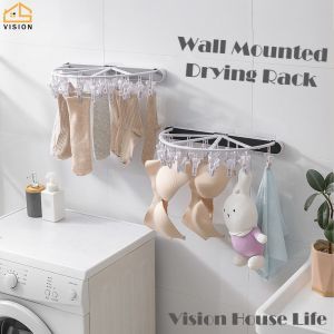 Vision Giá Phơi Đồ Gia Dụng Giá Treo Đồ Lót Có Thể Gập Lại Nhiều Kẹp Vớ Gắn Tường Giá Để Đồ Không Cần Đục Lỗ Giá Phơi Đồ Phòng Tắm Ban Công Gấp Gọn Treo Tường