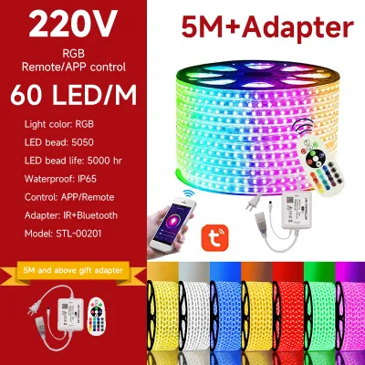 LED lights strip light led for ceiling LED Strip Light 220V 5050 RGB LED Neon Light Smart Strip Light Sync Music Changable Color Dimmable Bluetooth Control Waterproof Flexible Ribbon Rope LED Strip Light