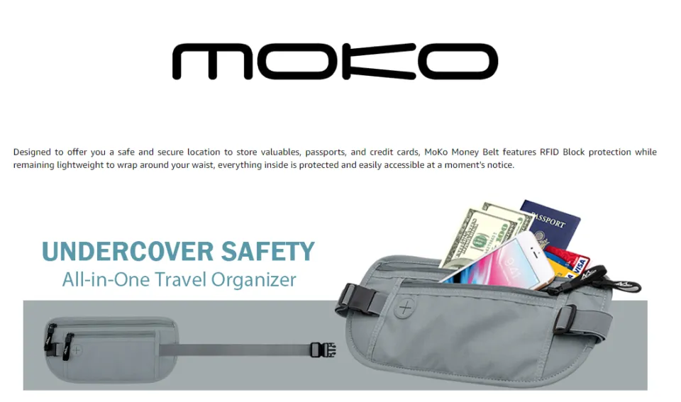 MoKo Secure Travel Money Belt, Undercover Hidden RFID Blocking