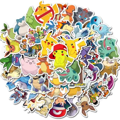 50pcs Cartoon Pokemon Design Stickers For Laptop tumblerSuitcase Skateboard Phone Scrapbooking