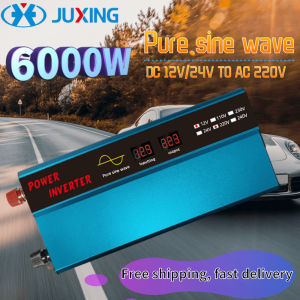 JUXING ตัวแปลงพลังงานอัจฉริยะคลื่นไซน์บริสุทธิ์6000W หัวต่อในตัวหม้อแปลง DC12V ถึง AC220V พร้อมเต้าเสียบ AC สำหรับยานพาหนะไฟฟ้า/รถยนต์/เครื่องใช้ไฟฟ้าในบ้าน/การเดินทางกลางแจ้งใช้อะแดปเตอร์อินเวอร์เตอร์คลื่นไซน์