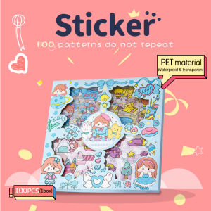 100 Pieces Korea Kawaii Stickers Gift Box Cute Anime Girl Stickers PET Waterproof Decorative Stickers Cell Phone Case Stationery Scrapbook Album DIY