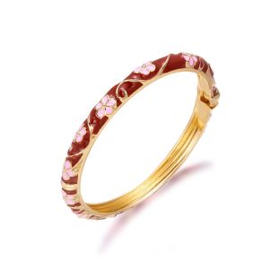 FIRST SONG Vintage Enamel Flower Bracelet Romantic Dripping Oil Red Floral Hand Cuff Bangle Bohemian Ethnic Chinese Cloisonne Bracelet for Women