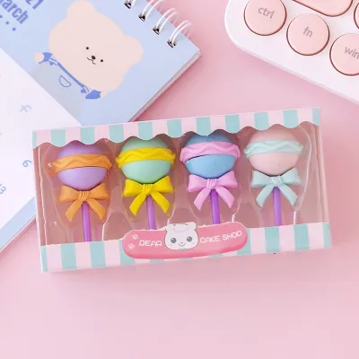 Penghapus 4 Pcs / Set Lucu Bentuk Es Krim Karet Hapus Lolipop Donat Pensil Karakter Sweet Eraser Anak Sekolah Karakter 4pcs Bentuk Makanan Donut Ice Cream