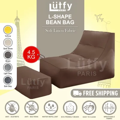 [Ready Stock] FREE PEDAL L-Shape Bean Bag with 4.5 kg(+/-) FILLING BEAN ! Durable Water Repellent Breathable Fabric