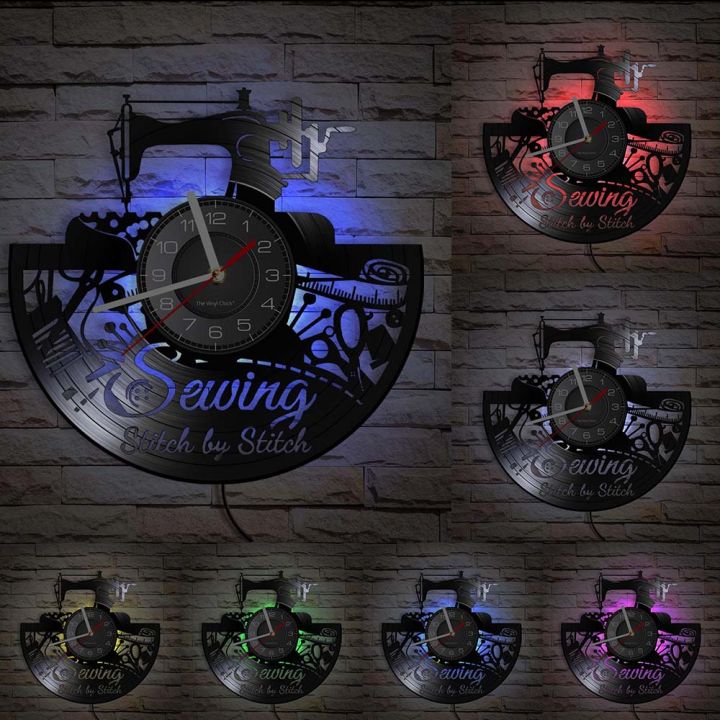 （WALL Clock）Stitch By Stitch Sewing Quotes Wall Art Vinyl Record Wall