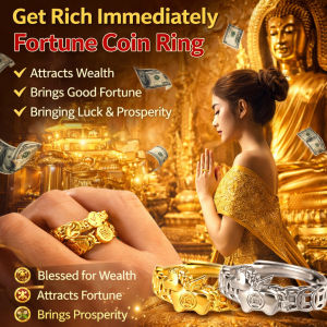 Lucky Coin Ring Money Attraction Wealth Stylish Gold Tone Fashion Jewelry Unique Zodiac Design Gift For Women Men Adjustable Statement Ring For Good Fortune