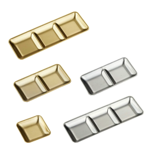 ถาดเครื่องปรุงขอบตรงร่วมสมัยสแตนเลส304เครื่องล้างจานปลอดภัยอาหารเรียกน้ำย่อยจานที่คีบอาหารบุฟเฟ่ต์