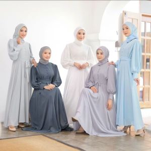Gaun Muslimah Gamis Nazira Dress Panjang Bahan Crinkle Airflow Ukuran LXLXXL Nazira Dress Terbaru Busui Friendly