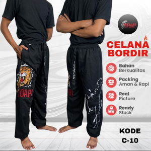 Celana Pakaian Silat Bordir Komprang Pangsi C-10 Motif Gambar Macan Harimau Tebal Ukuran Dewasa