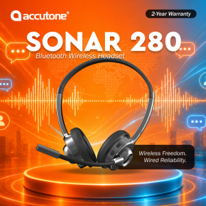 Accutone Sonar 280 Wireless Bluetooth Headset with Passive ENC Microphones | Call Center WFH Zoom