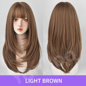 【Philippines Stock】Wig 55cm Long Straight Hair Inner Button Air Bangs natural high quality polyester Fashion Long Hair