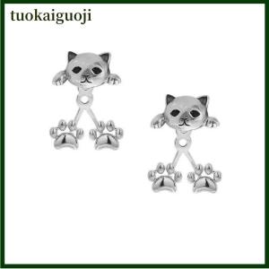 tuokaiguoji Vintage Funny Silver Color Cat Earring For Women Cute Animal Cat Paw Back Hanging Earrings Party Banquet Piercing Jewelry Gift
