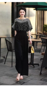 Jumpsuit Dáng Dài Phối Sọc Siêu Tôn Dáng Cho Chị Em Phụ Nữ - GK House 55 - Jumpsuit Quần Ống Rộng Dáng Dài Sang Trọng