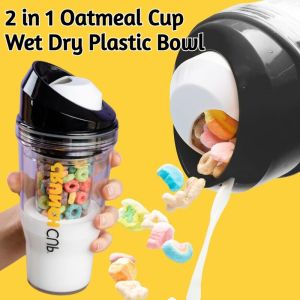 2 in 1 Oatmeal Cup Wet Dry Plastic Bowl  Breakfast Yogurt Cereal Cup