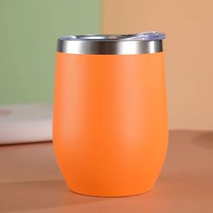 Eggshell Shape 304 Stainless Insulation Coffee Mug with Lid Solid Color Water Drinking Cup