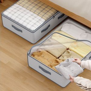 SVSAKZ168 Non-woven Fabric Under Bed Storage Bag Large Capacity Clear Window Quilt Clothes Storage Bag Durable Space Saving Duvet Blanket Sorting Bags for Closet
