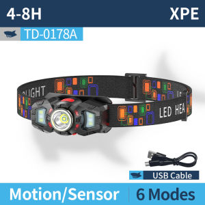 Smiling Shark TD0178 LED Mini Headlight 6Mode Type-c Rechargeable Head Lamp White Red Light With Induction Working Headlight Waterproof Outdoor Camping