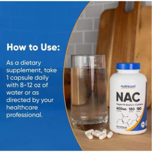 Nutricost Vegan NAC N-Acetyl L-Cysteine 180 Capsules 600mg Per Serving Pure Unblended Formula Supplement for s Daily Body Detox & Respiratory Balance Maintenance