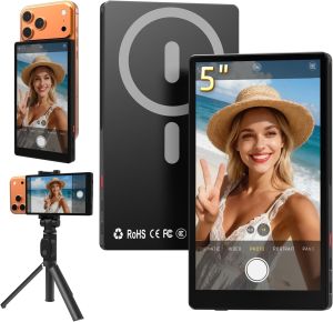 5" Magnetic Wireless Vlog Selfie Monitor Screen for iPhone & Android-Zero Latency 90ft Range 2600mAh 6hr Battery 4K Display Magnetic snap-on Rear Camera sync Live Stream TikTok