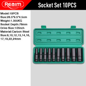 REAIM 10/20 PCS 1/2" Impact Wrench Socket Set Carbon Steel Hex Bit Adapter for Car Motorcycle Repair 8-32mm