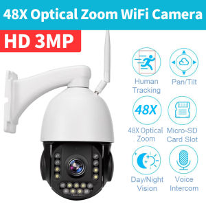 Loosafe HD 3MP 48X Optical Zoom WIFI PTZ Security Camera Outdoor  Human Motion Detection & Auto Tracking Sound Light Alarm 2-Way Audio CCTV Security Camera cctv  connect cellphone