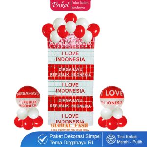 Paket Dekorasi Dirgahayu RI Background Tirai i Love Indonesia / Dekorasi HUT Tirai Kotak Merah Putih