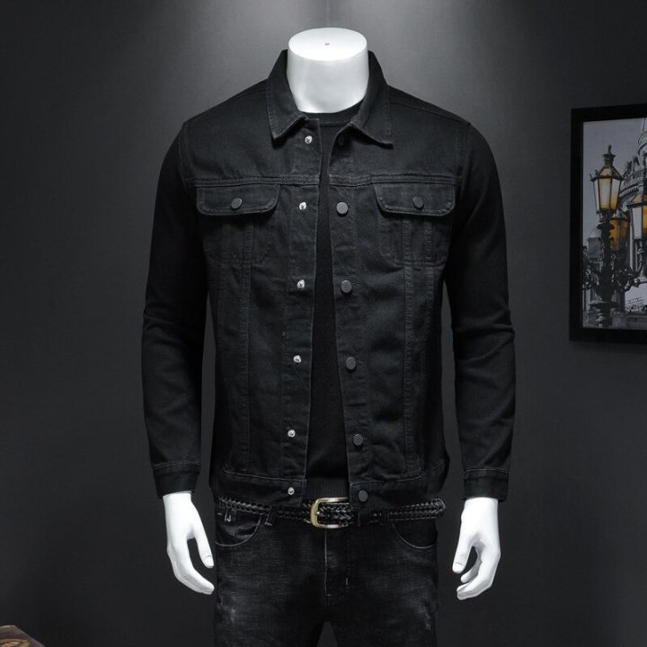 Amazon.com: Denim Jacket Men Casual Lapel Single Breasted Jeans Jacket Man  Autumn Winter Slim Jackets F601 black S : Clothing, Shoes & Jewelry